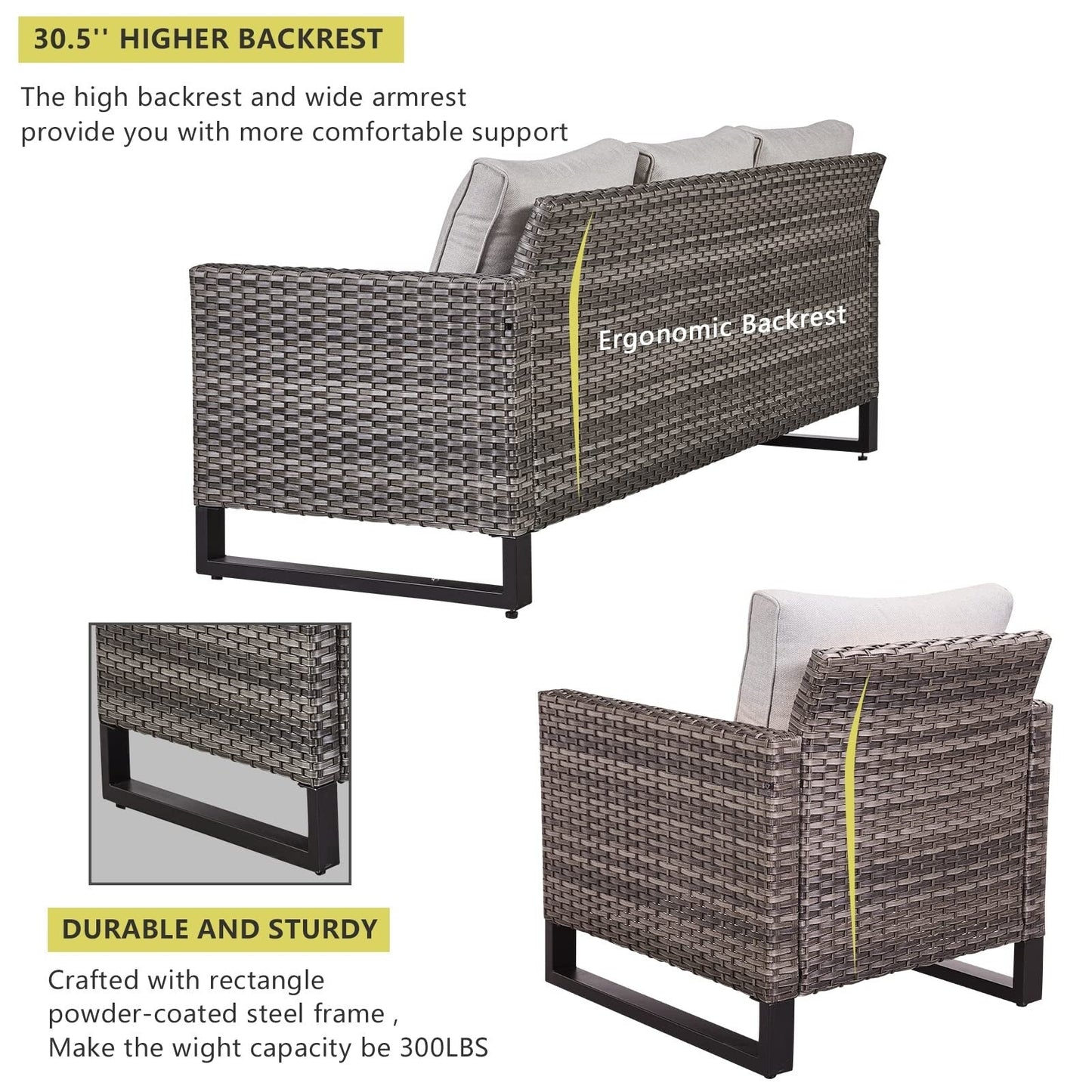 Set di 6 divani da esterno con sedia e pouf