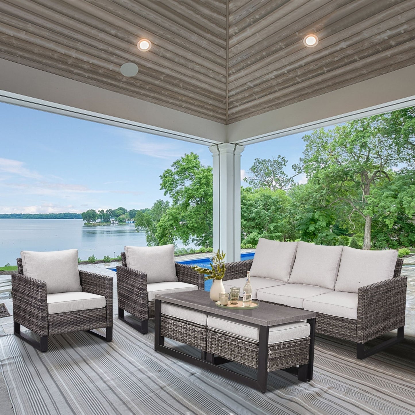 Set di 6 divani da esterno con sedia e pouf