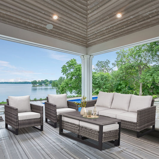 Set di 6 divani da esterno con sedia e pouf