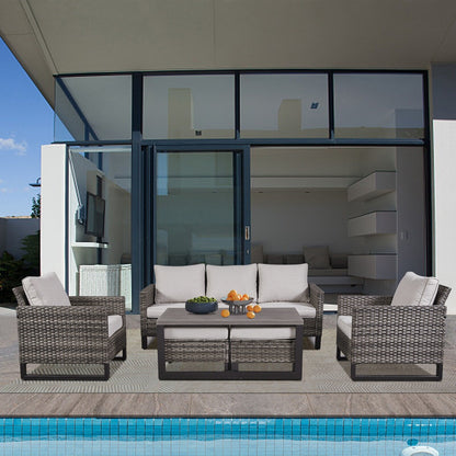 Set di 6 divani da esterno con sedia e pouf