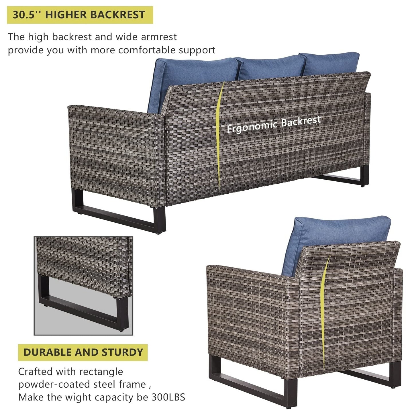 Set di 6 divani da esterno con sedia e pouf