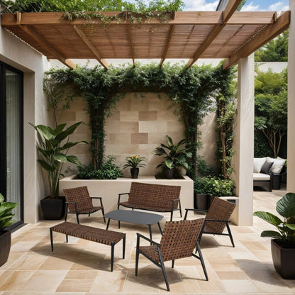 Set di sedie e tavolo Adirondack in vimini e rattan per patio