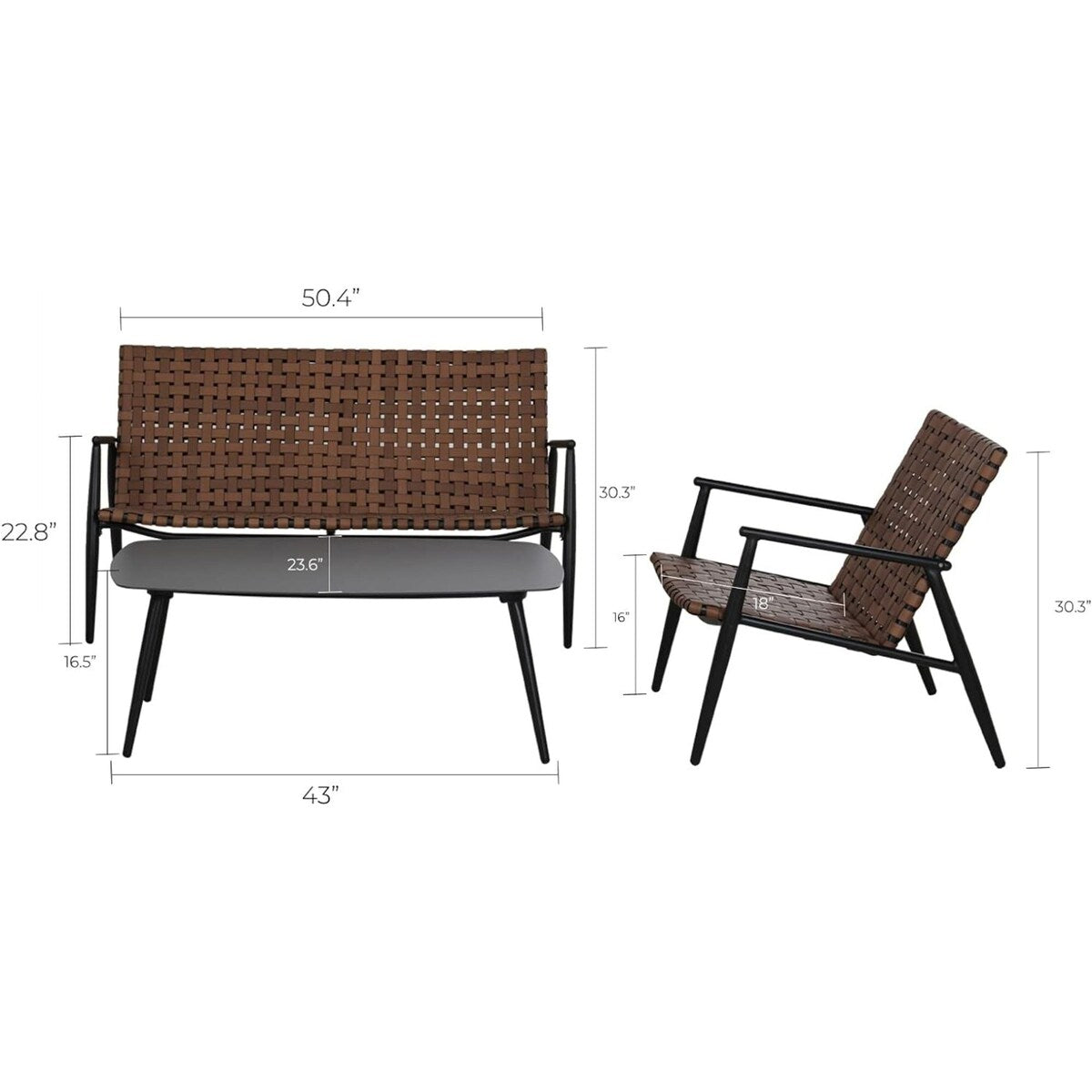 Set di sedie e tavolo Adirondack in vimini e rattan per patio
