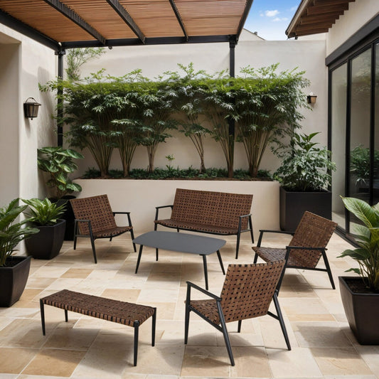 Set di sedie e tavolo Adirondack in vimini e rattan per patio