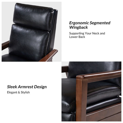 Poltrona reclinabile in legno massello in pelle vegana Patrick Mid-Century di HULALA HOME