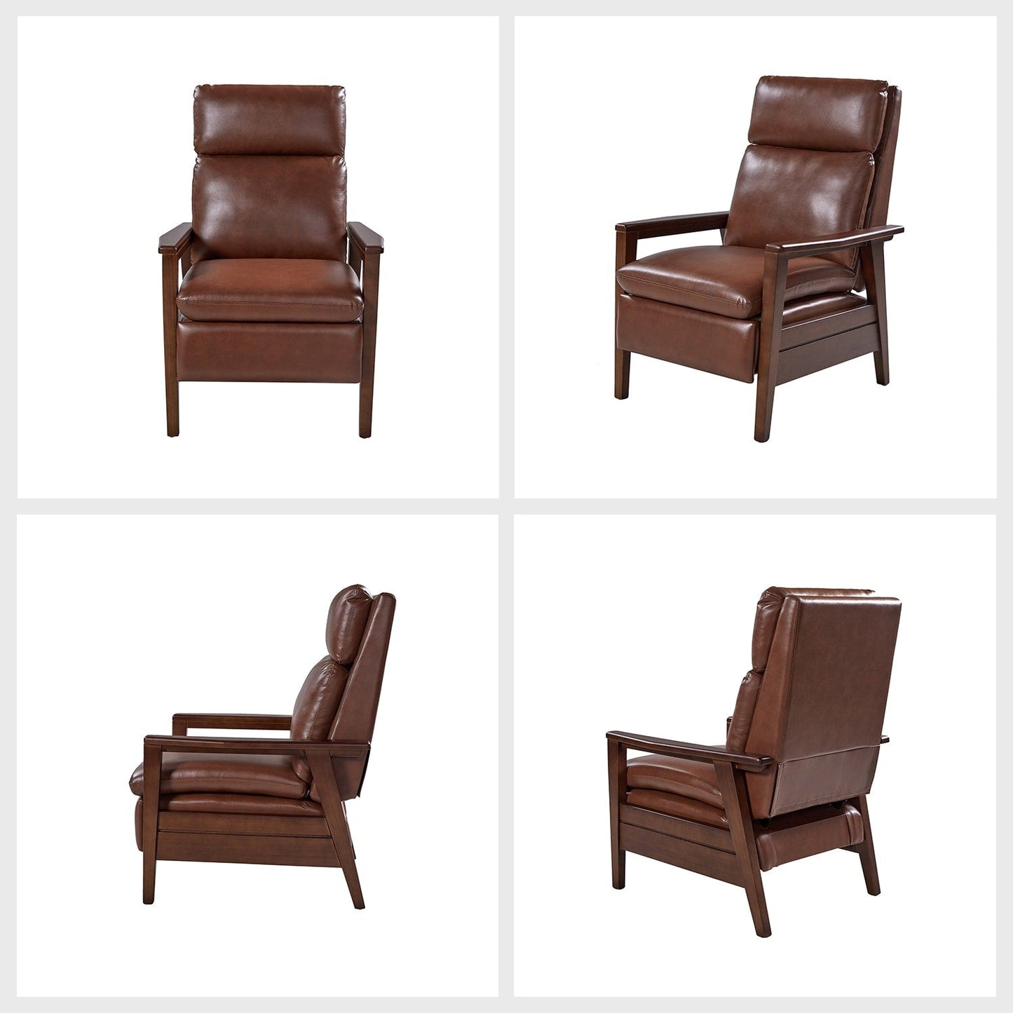 Poltrona reclinabile in legno massello in pelle vegana Patrick Mid-Century di HULALA HOME