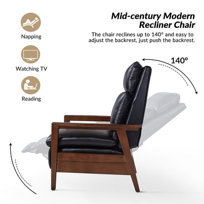 Poltrona reclinabile in legno massello in pelle vegana Patrick Mid-Century di HULALA HOME