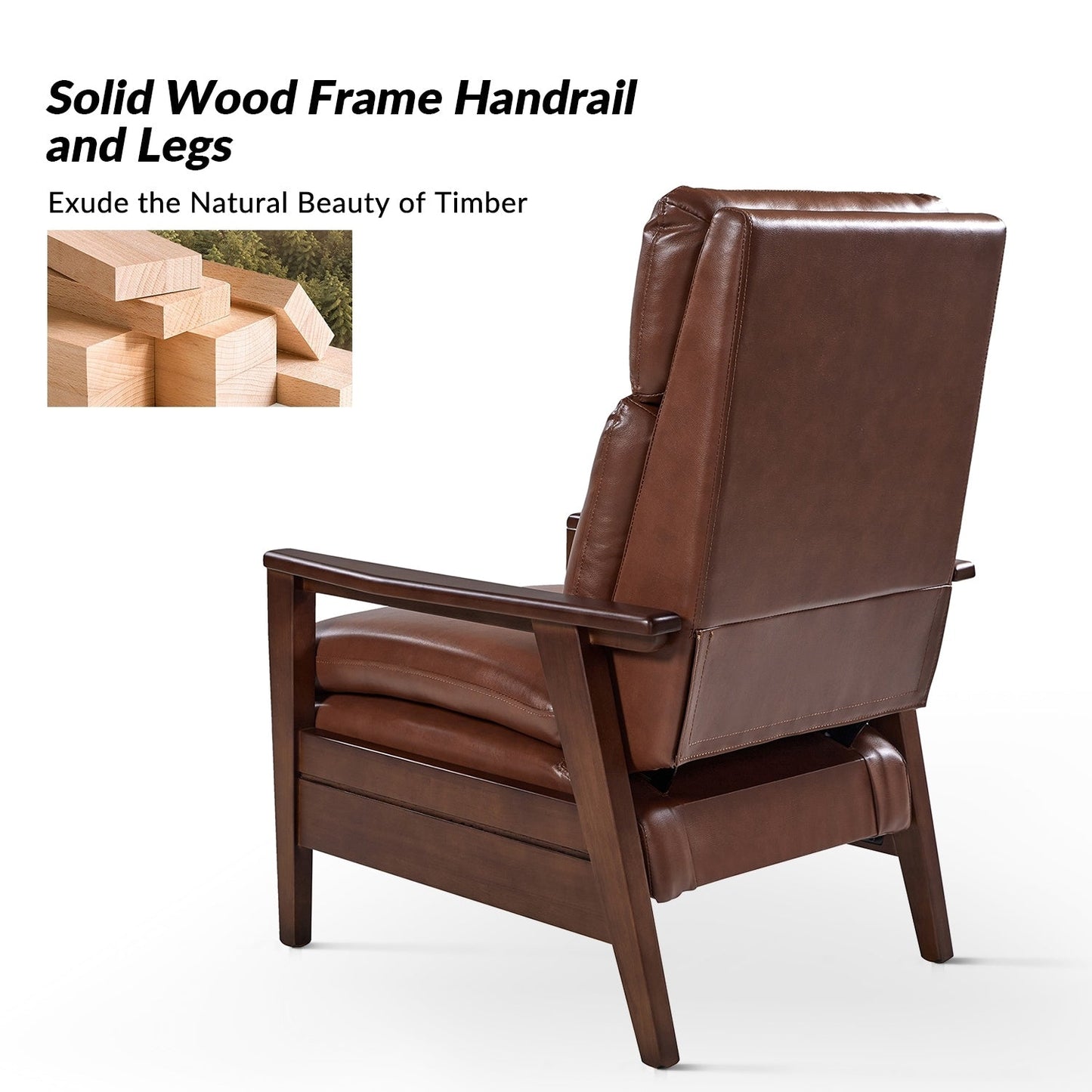 Poltrona reclinabile in legno massello in pelle vegana Patrick Mid-Century di HULALA HOME