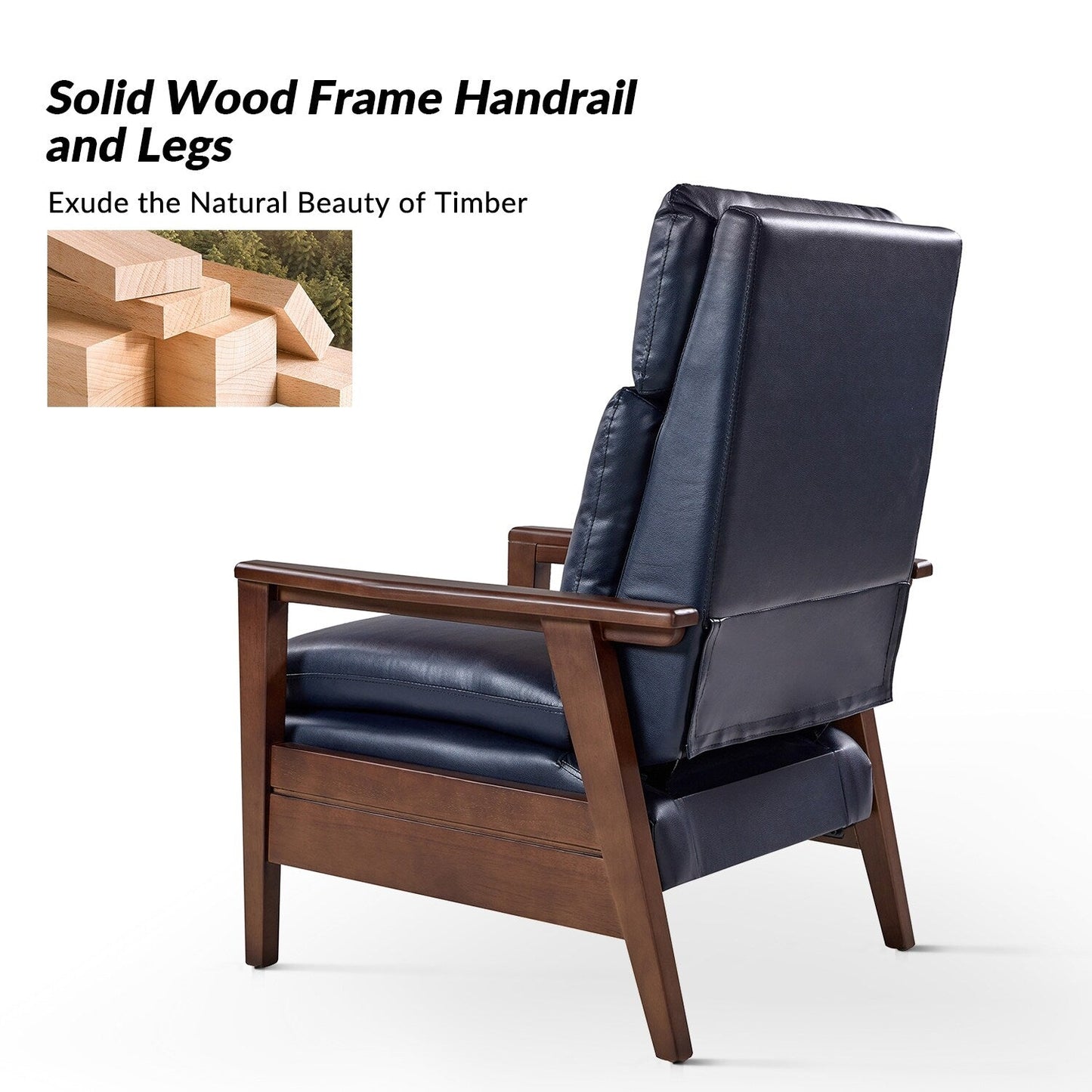 Poltrona reclinabile in legno massello in pelle vegana Patrick Mid-Century di HULALA HOME