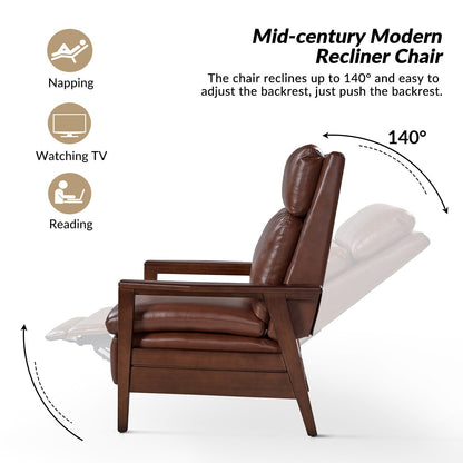 Poltrona reclinabile in legno massello in pelle vegana Patrick Mid-Century di HULALA HOME