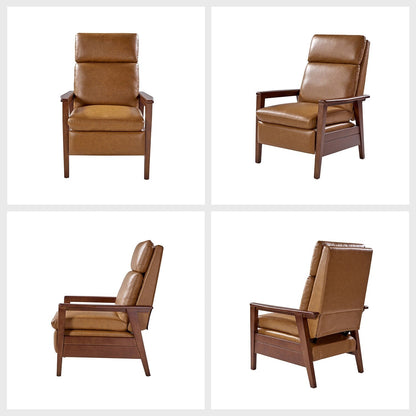 Poltrona reclinabile in legno massello in pelle vegana Patrick Mid-Century di HULALA HOME