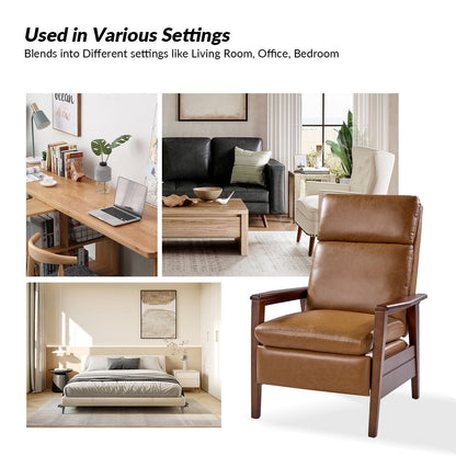 Poltrona reclinabile in legno massello in pelle vegana Patrick Mid-Century di HULALA HOME