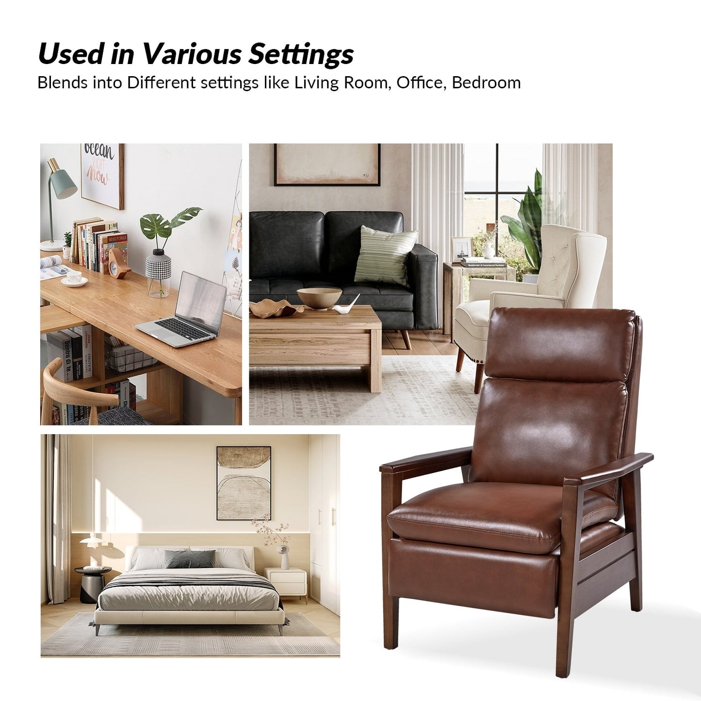 Poltrona reclinabile in legno massello in pelle vegana Patrick Mid-Century di HULALA HOME