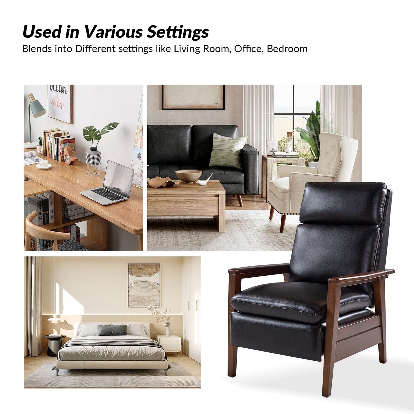 Poltrona reclinabile in legno massello in pelle vegana Patrick Mid-Century di HULALA HOME