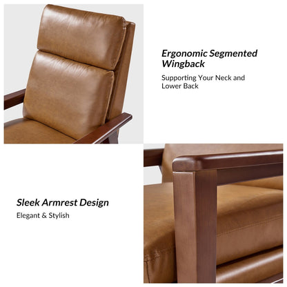 Poltrona reclinabile in legno massello in pelle vegana Patrick Mid-Century di HULALA HOME