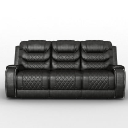 Divano reclinabile Paul Power, 87 pollici, similpelle grigia, tavolo a scomparsa