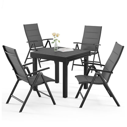 Set da pranzo da giardino da 3/5/7 pezzi, tavolo estensibile in alluminio, sedia pieghevole imbottita regolabile