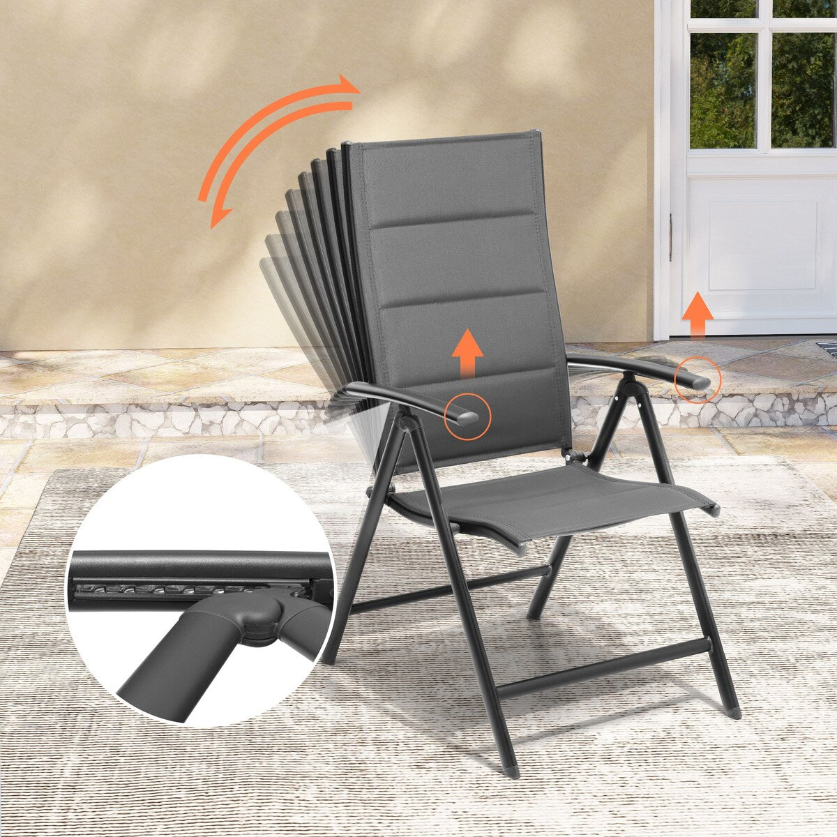 Set da pranzo da giardino da 3/5/7 pezzi, tavolo estensibile in alluminio, sedia pieghevole imbottita regolabile