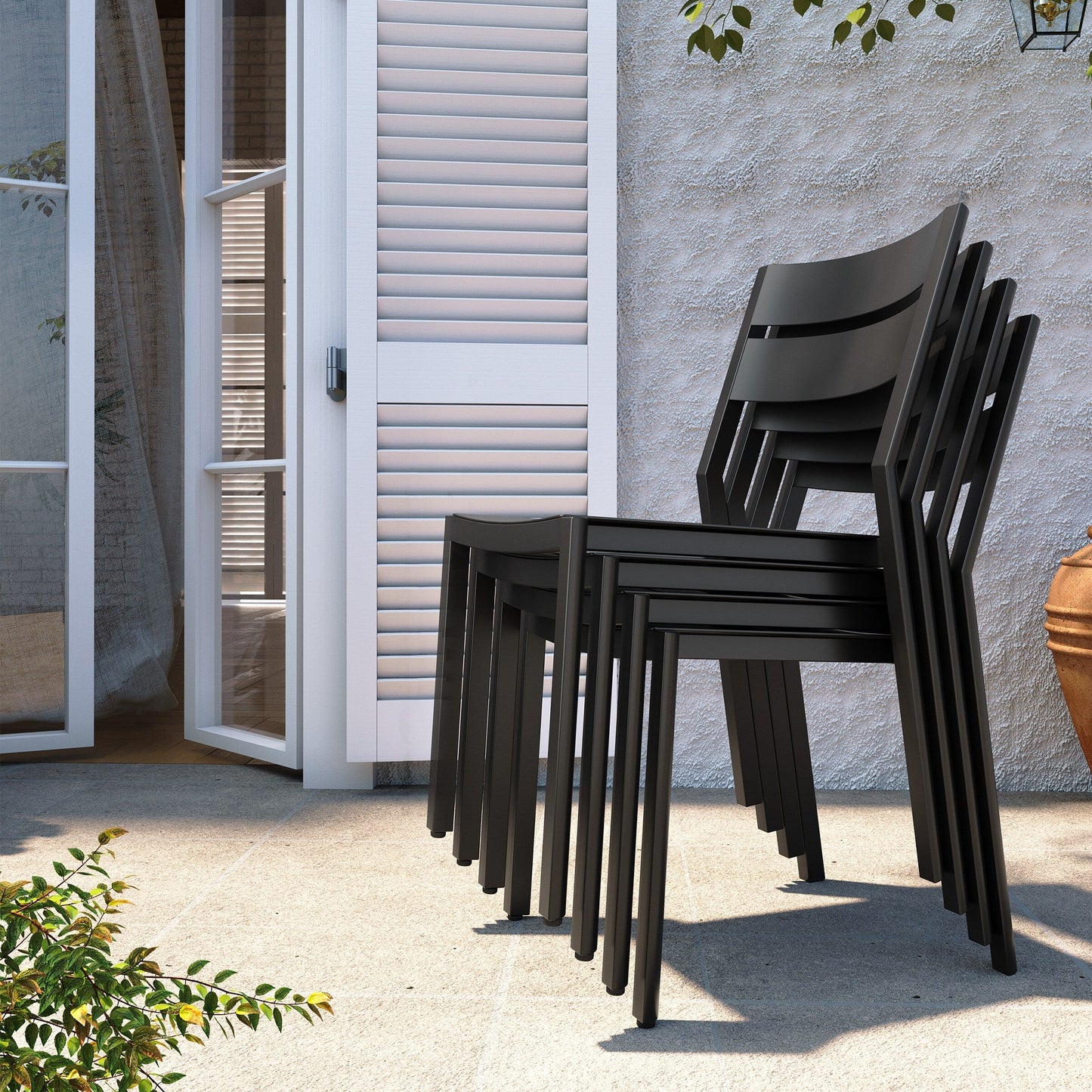 Set da pranzo per esterni in alluminio Pellebant da 5/7/9 pezzi con tavolo estensibile e sedie impilabili