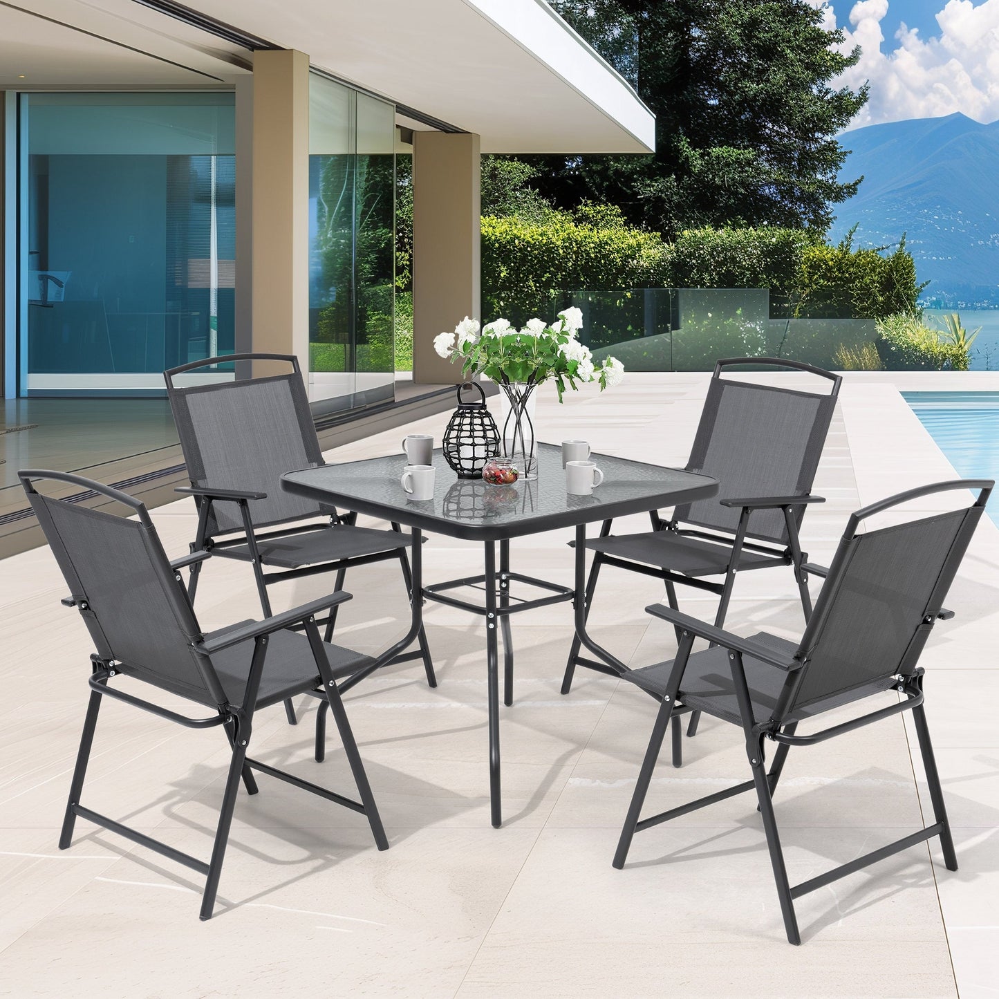 Set da pranzo da esterno Pellebant da 5 pezzi con sedie pieghevoli