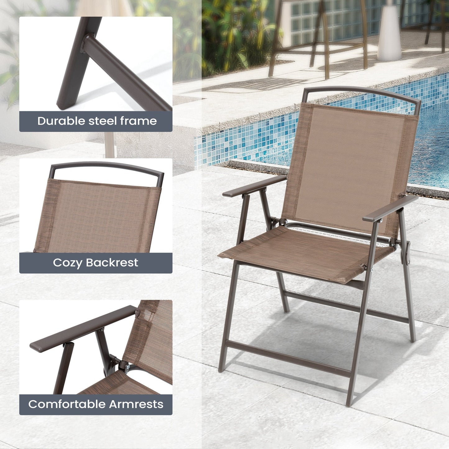 Set da pranzo da esterno Pellebant da 5 pezzi con sedie pieghevoli