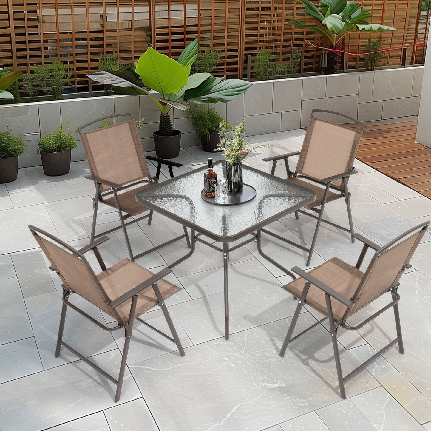 Set da pranzo da esterno Pellebant da 5 pezzi con sedie pieghevoli