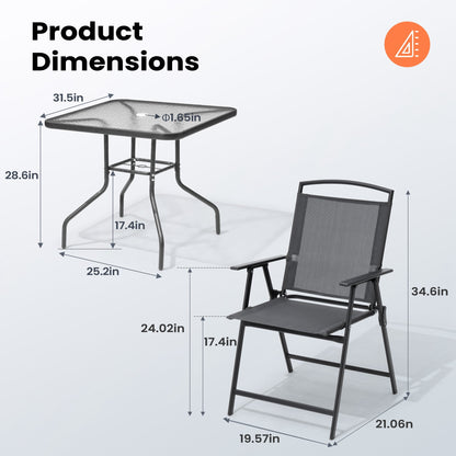 Set da pranzo da esterno Pellebant da 5 pezzi con sedie pieghevoli