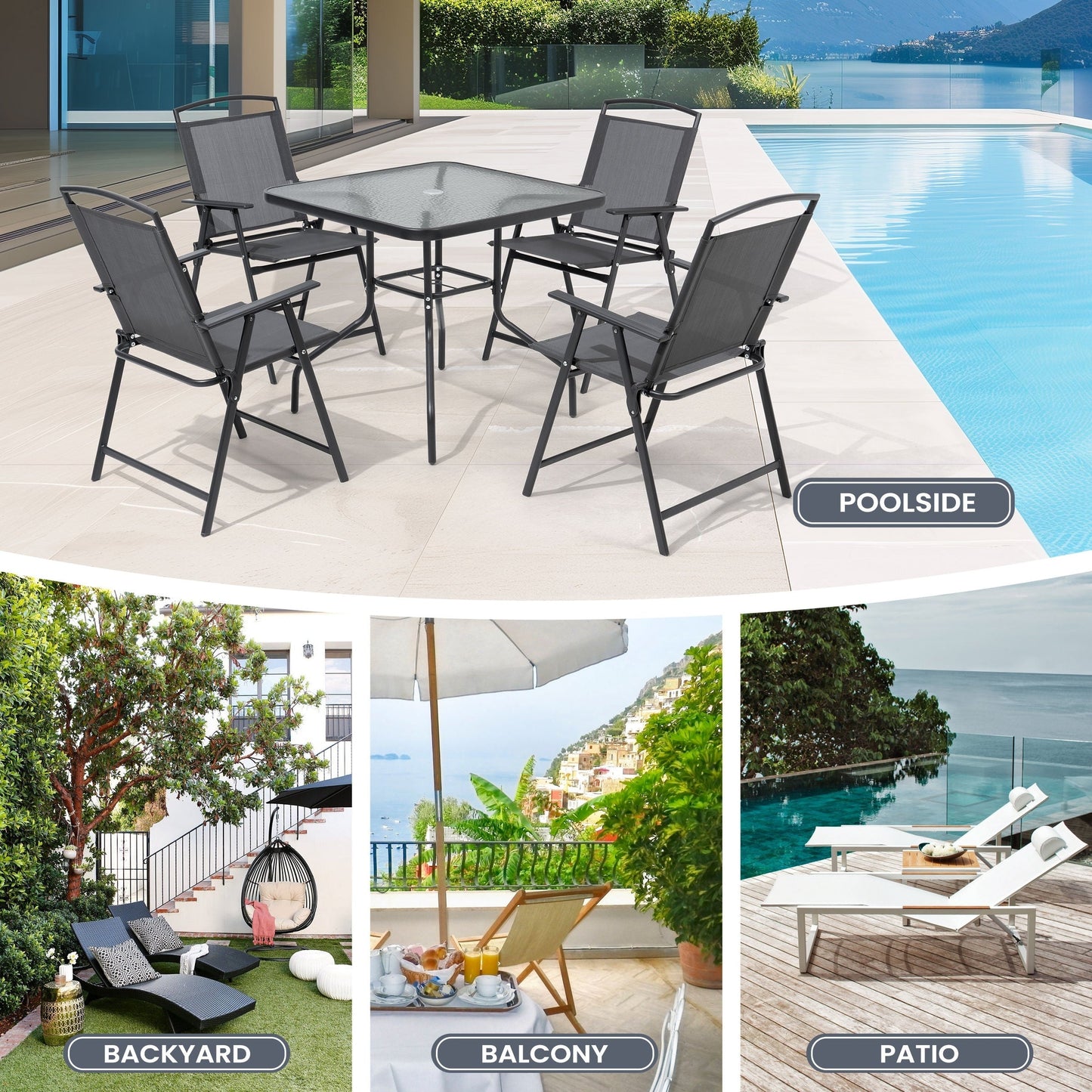 Set da pranzo da esterno Pellebant da 5 pezzi con sedie pieghevoli