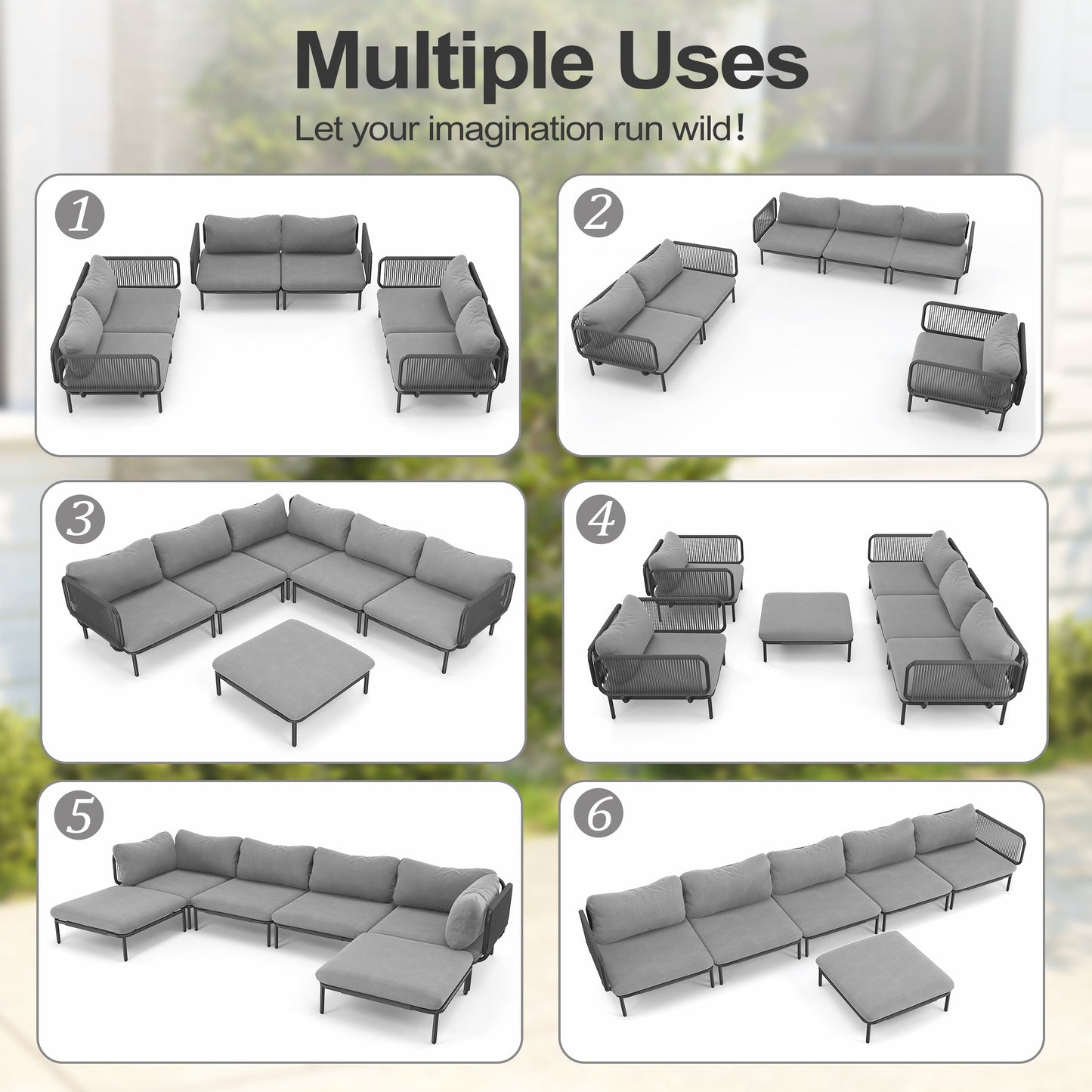 Divano componibile da esterno Pellebant, set di sedute da conversazione per patio