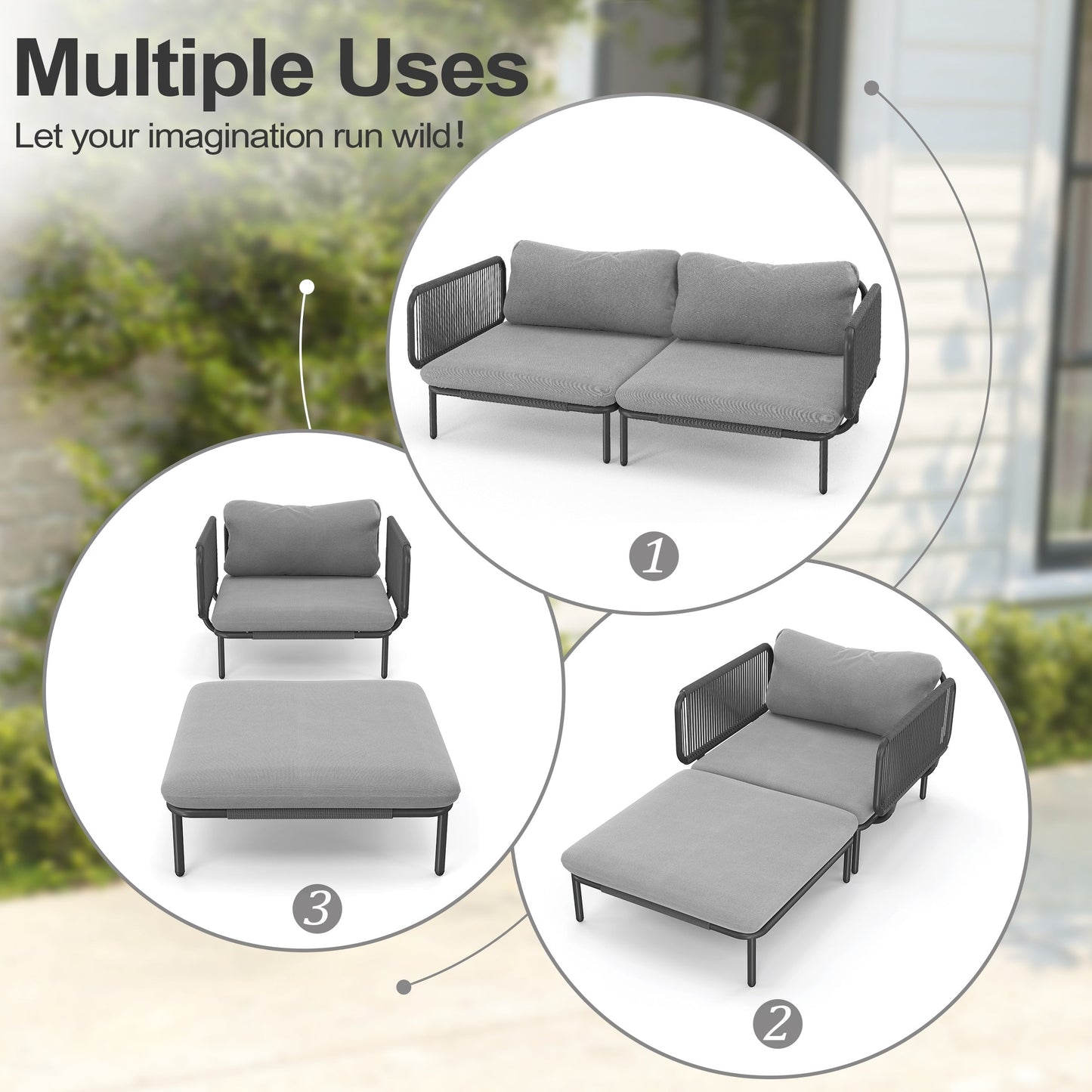 Divano componibile da esterno Pellebant, set di sedute da conversazione per patio