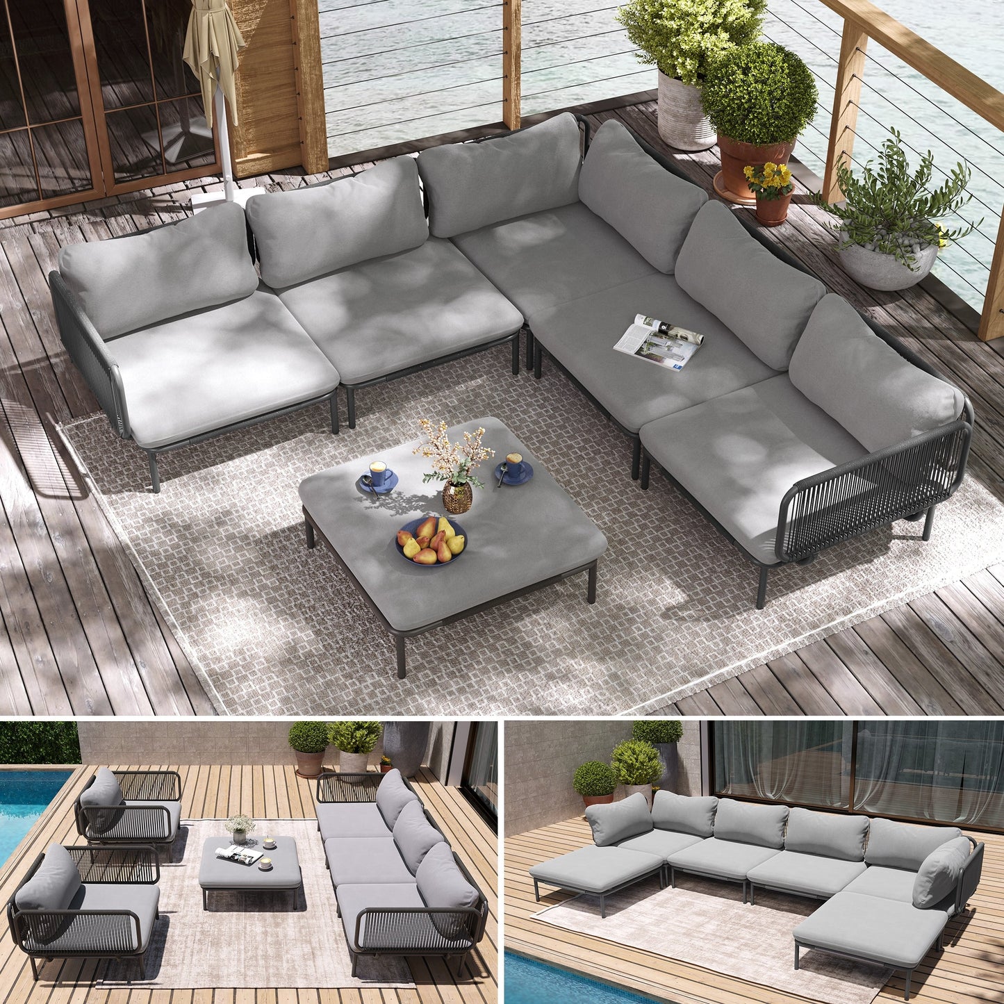 Divano componibile da esterno Pellebant, set di sedute da conversazione per patio