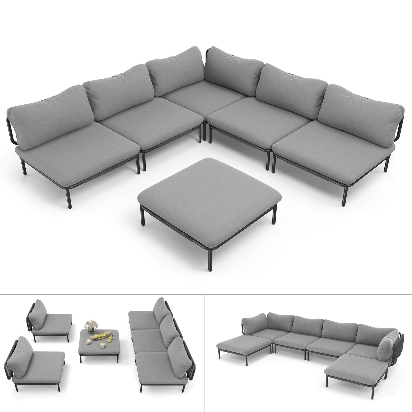 Divano componibile da esterno Pellebant, set di sedute da conversazione per patio