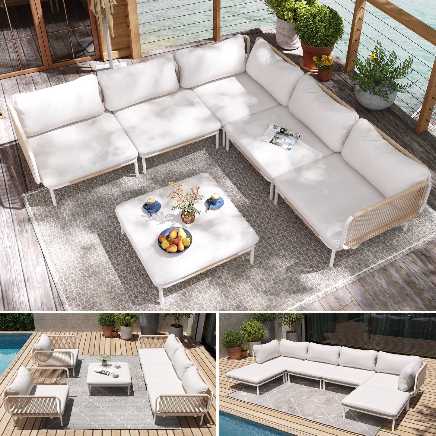 Divano componibile da esterno Pellebant, set di sedute da conversazione per patio