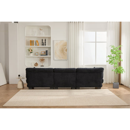 Divano a forma di U in velluto plastificato con 2 pouf, divano a 3 posti comodo combinato gratuito con cuscini per braccioli