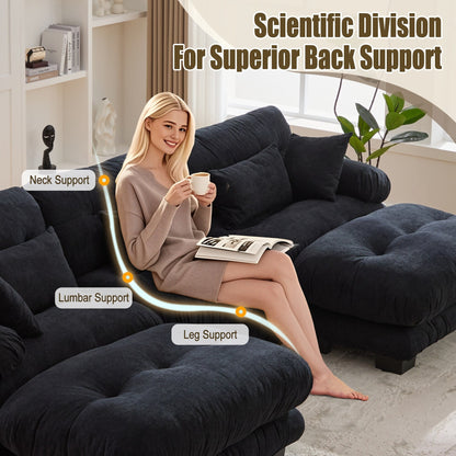 Divano a forma di U in velluto plastificato con 2 pouf, divano a 3 posti comodo combinato gratuito con cuscini per braccioli