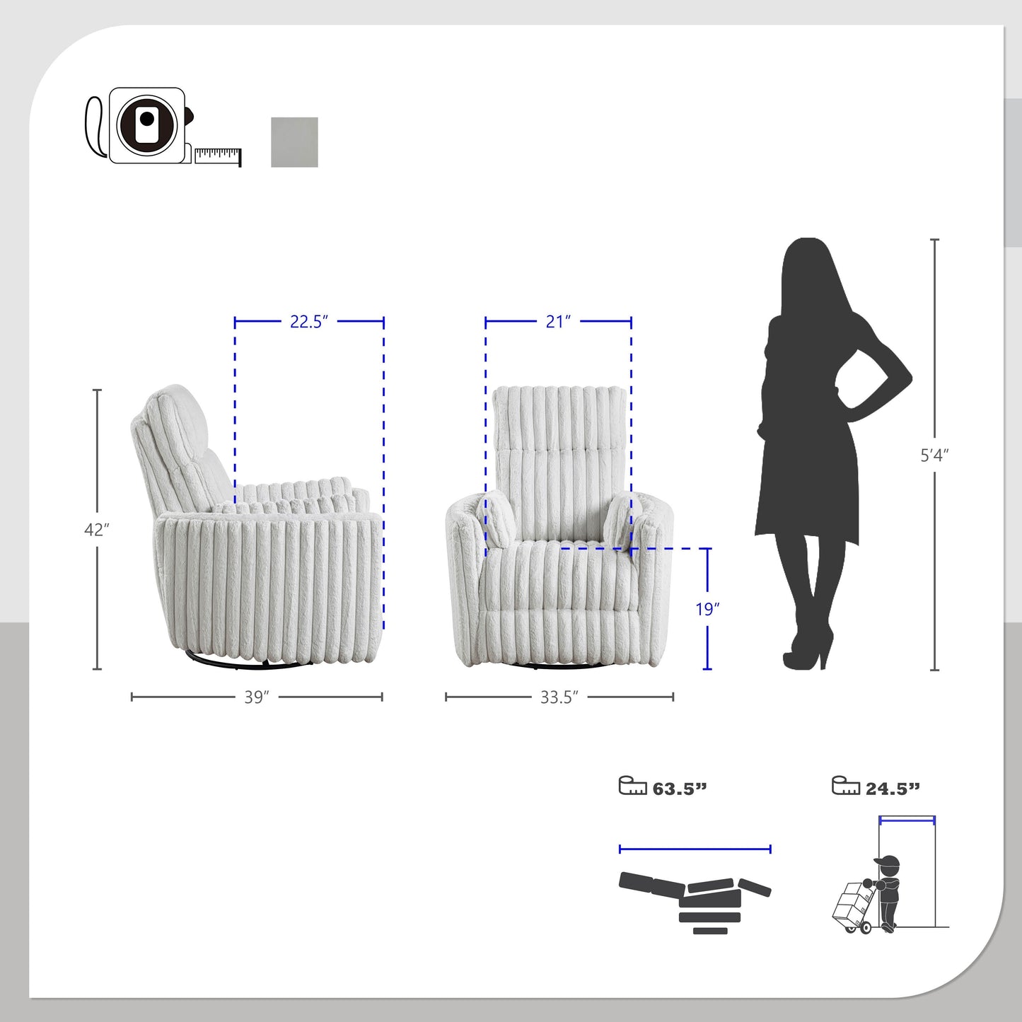 Poltrona reclinabile manuale girevole in velluto a coste Pendu