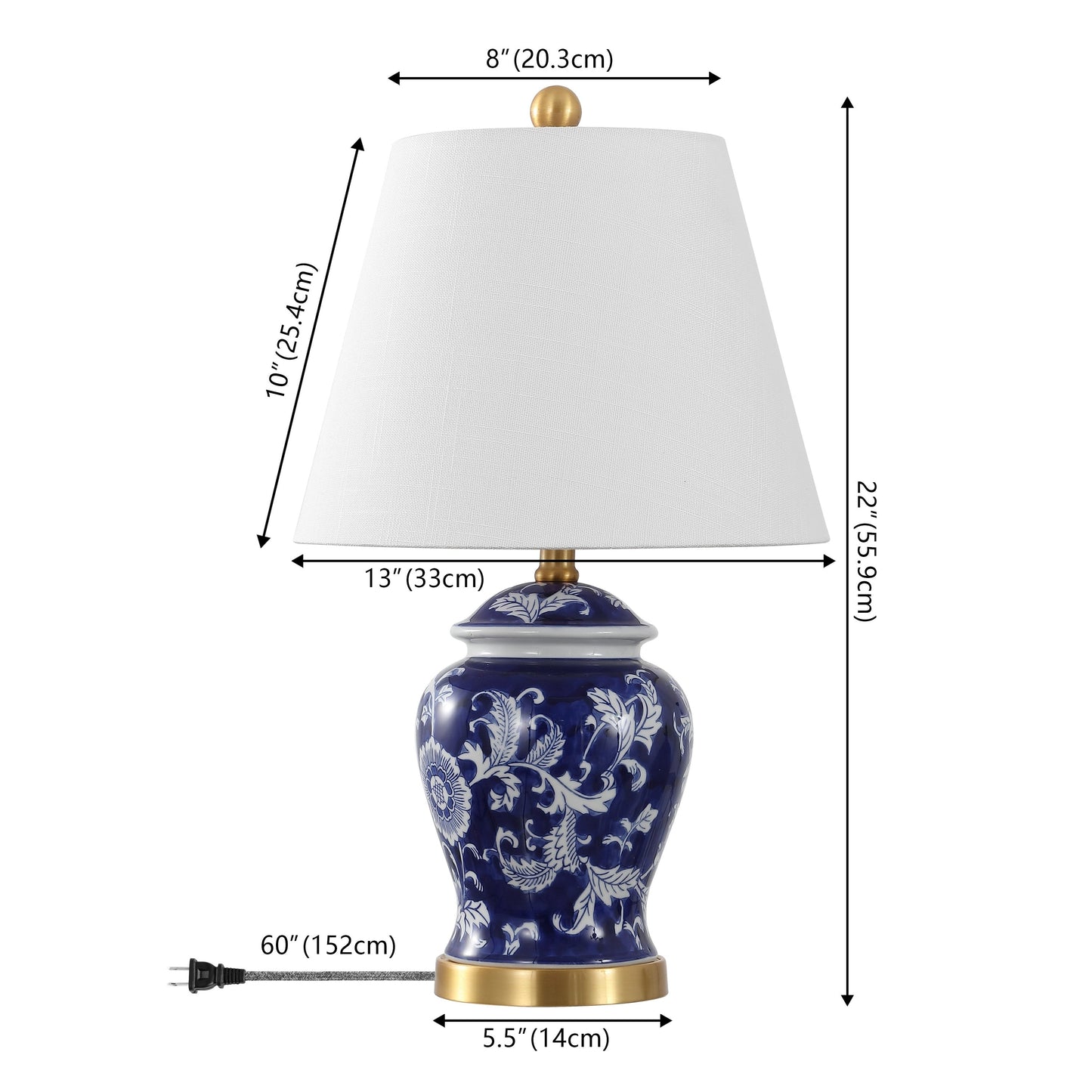 Lampada da tavolo a LED Penelope 22 Chinoiserie, blu/bianca di JONATHAN Y