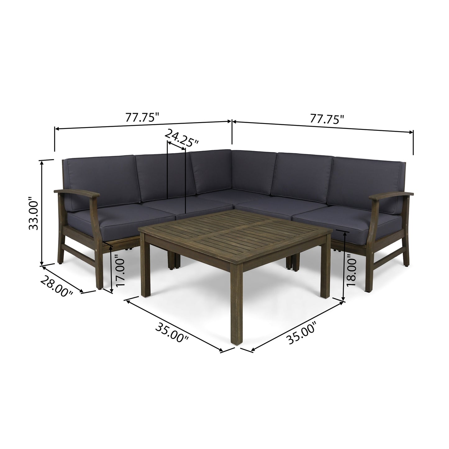 Set componibile da esterno Perla Acacia da 5 posti di Christopher Knight Home
