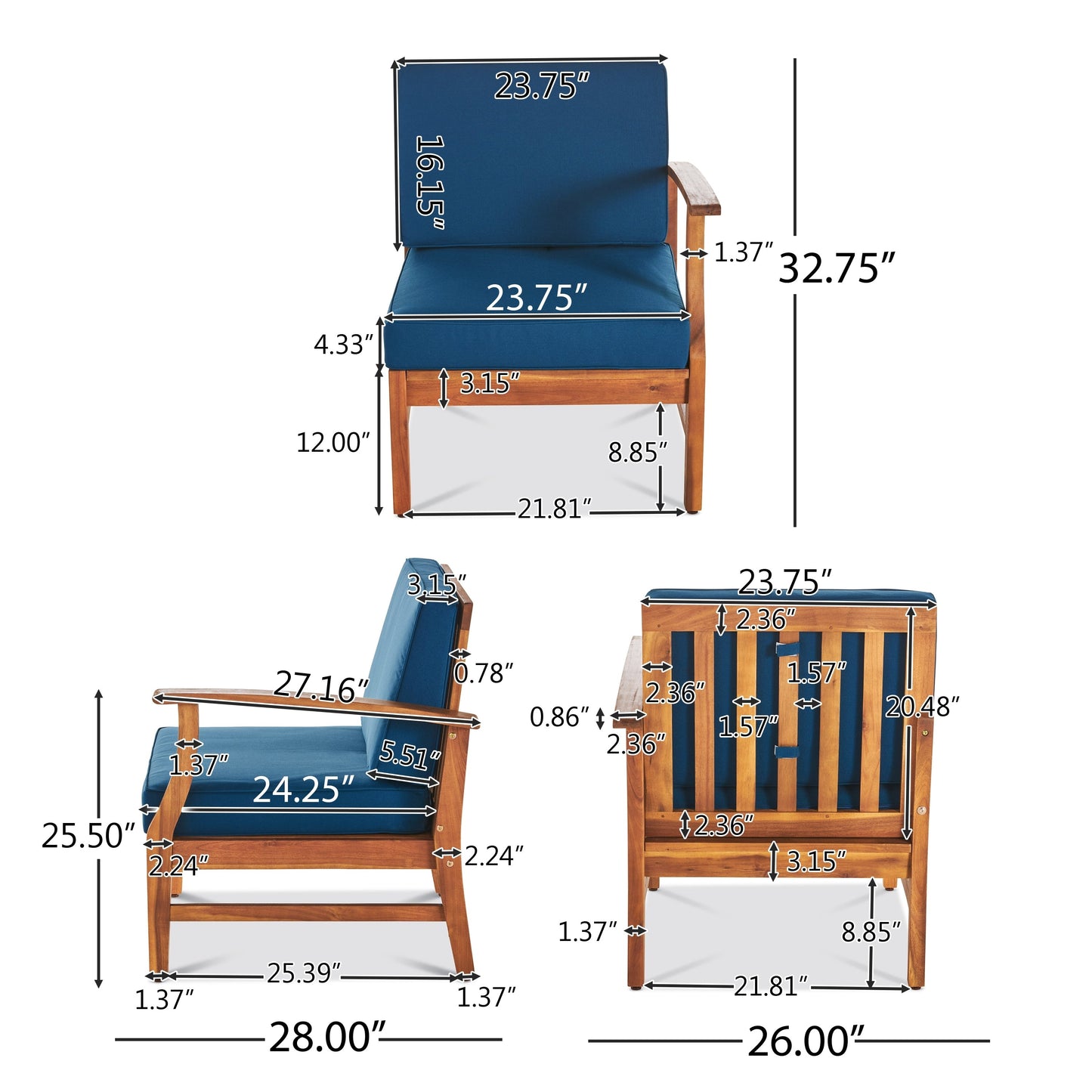 Set componibile da esterno Perla Acacia da 5 posti di Christopher Knight Home