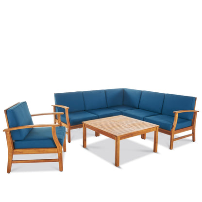 Set di divani da esterno Perla in legno di acacia da 7 pezzi con cuscino di Christopher Knight Home