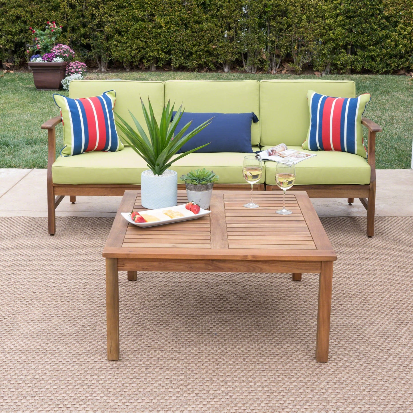 Set da 4 pezzi di divano e tavolo imbottito Perla Outdoor Acacia di Christopher Knight Home