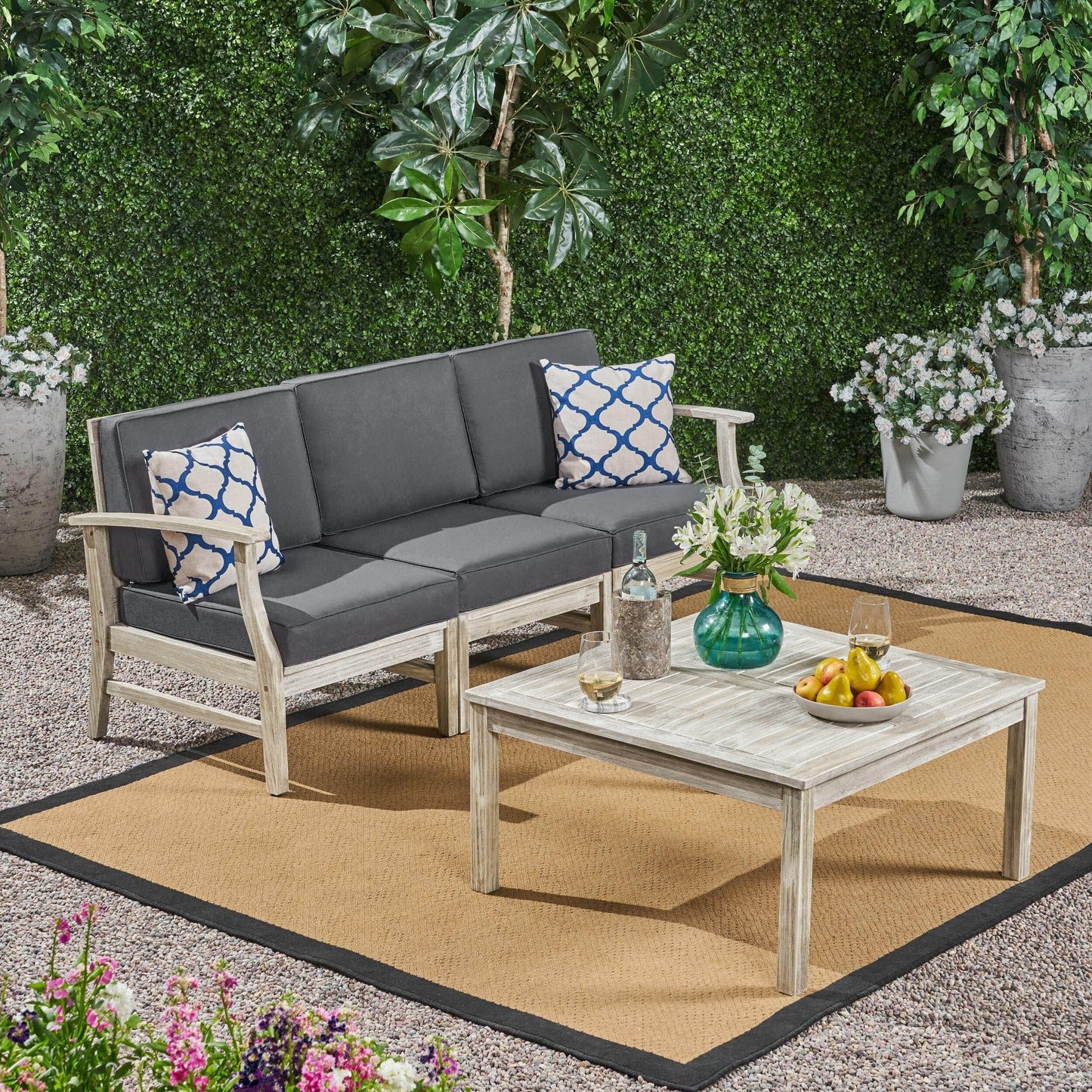 Set da 4 pezzi di divano e tavolo imbottito Perla Outdoor Acacia di Christopher Knight Home