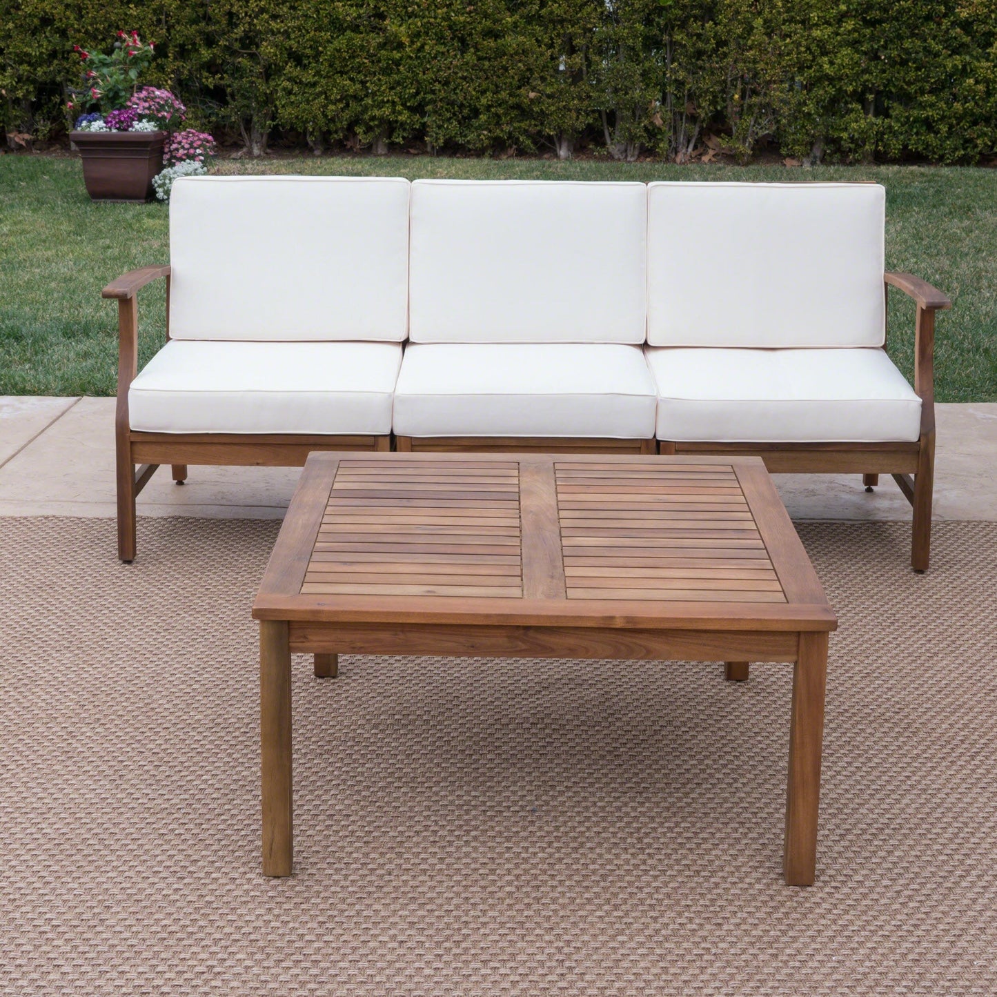 Set da 4 pezzi di divano e tavolo imbottito Perla Outdoor Acacia di Christopher Knight Home