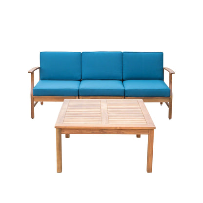 Set da 4 pezzi di divano e tavolo imbottito Perla Outdoor Acacia di Christopher Knight Home