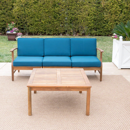 Set da 4 pezzi di divano e tavolo imbottito Perla Outdoor Acacia di Christopher Knight Home