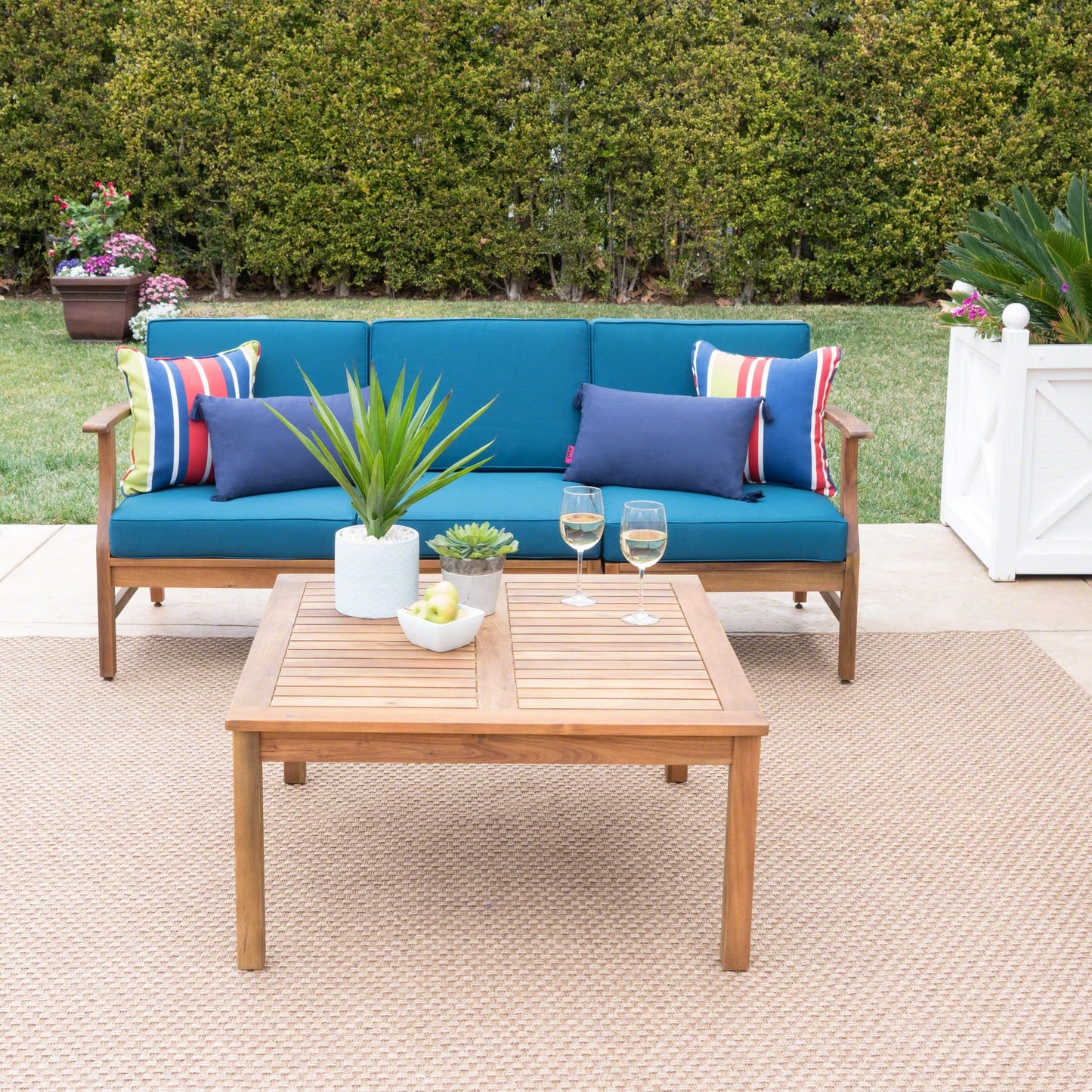 Set da 4 pezzi di divano e tavolo imbottito Perla Outdoor Acacia di Christopher Knight Home
