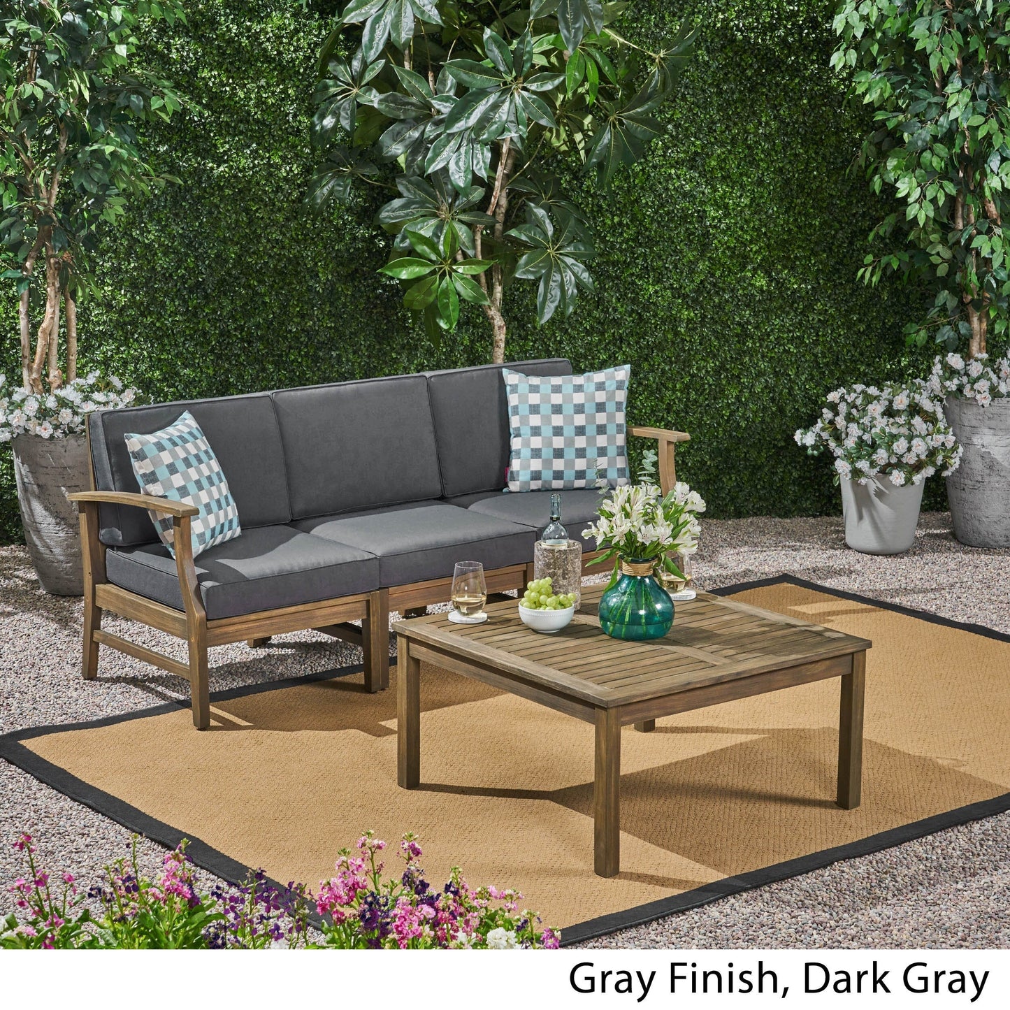 Set da 4 pezzi di divano e tavolo imbottito Perla Outdoor Acacia di Christopher Knight Home