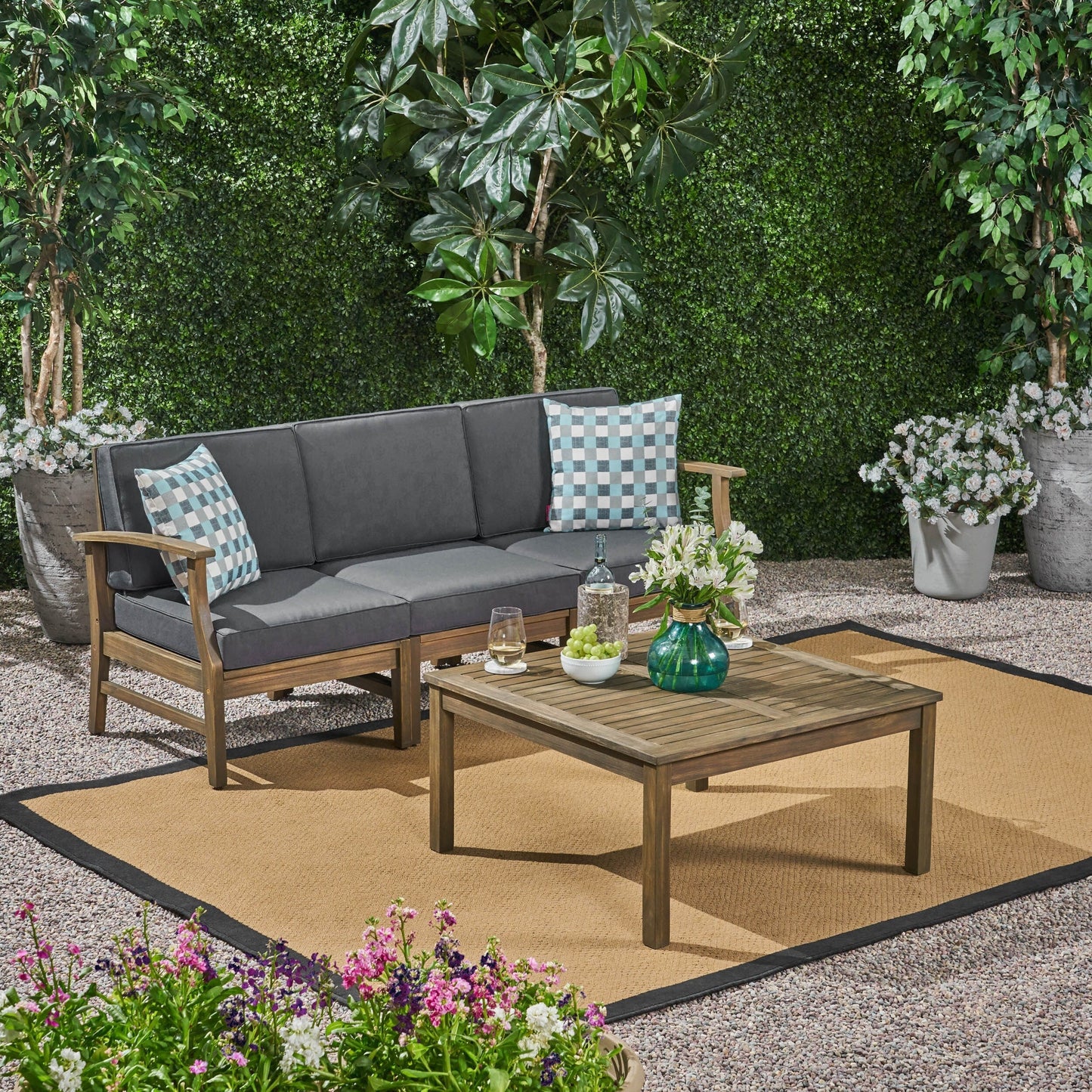 Set da 4 pezzi di divano e tavolo imbottito Perla Outdoor Acacia di Christopher Knight Home