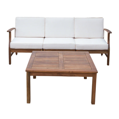 Set da 4 pezzi di divano e tavolo imbottito Perla Outdoor Acacia di Christopher Knight Home