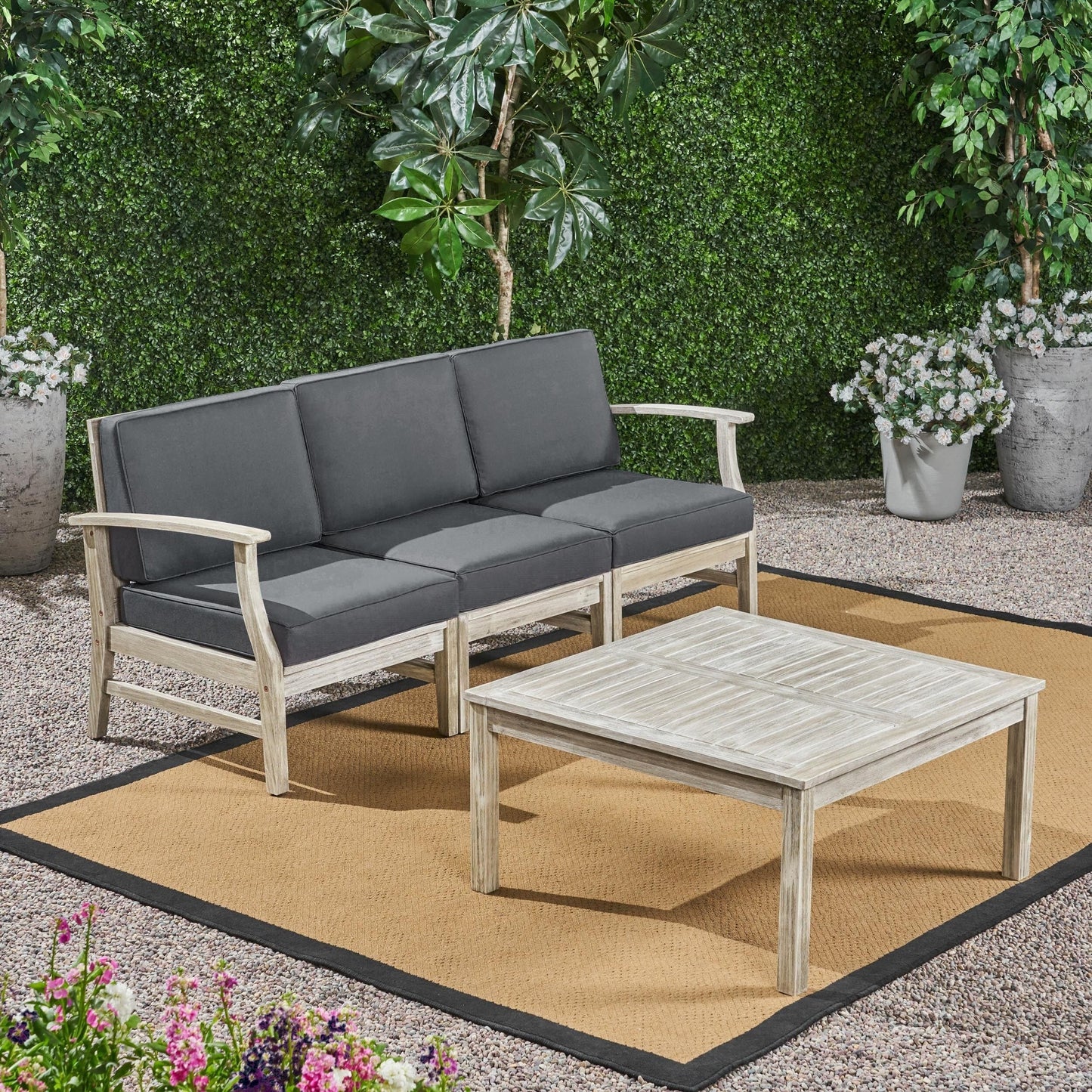 Set da 4 pezzi di divano e tavolo imbottito Perla Outdoor Acacia di Christopher Knight Home